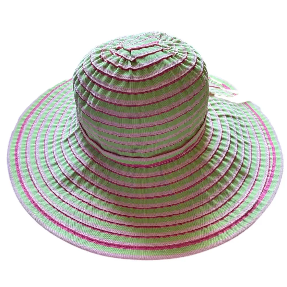 San Diego Hat Co Pink & Green Striped Wide Brim Sun Hat